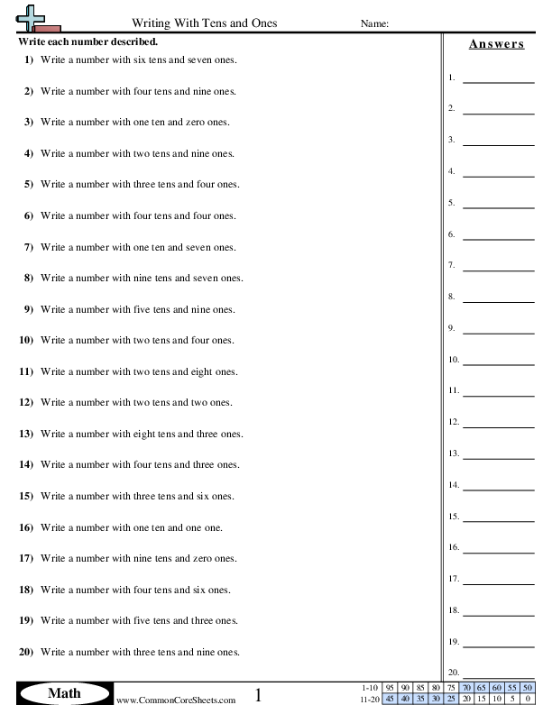1.nbt.2c Worksheets - Writing With Tens and Ones worksheet